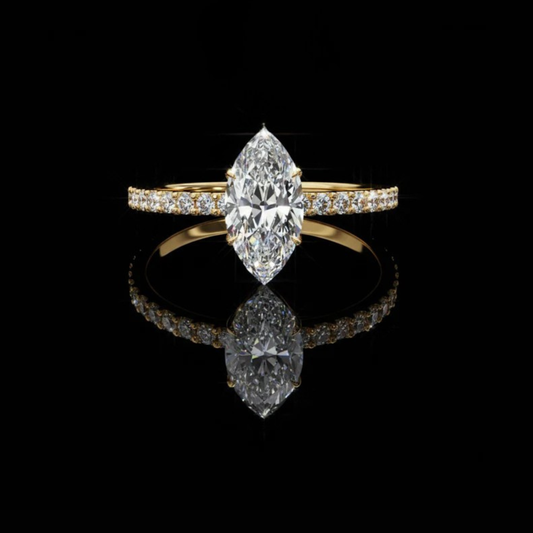 Marquise Cut Lab Diamond Solitaire Engagement Rings Micro Pave Band