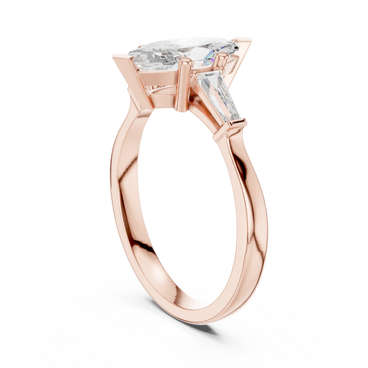 Marquise Moissanite Diamond Wedding Ring With Baguettes - View 2