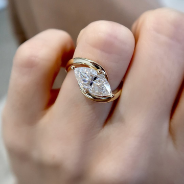Marquise Cut Bypass Half Bezel Moissanite Diamond Ring