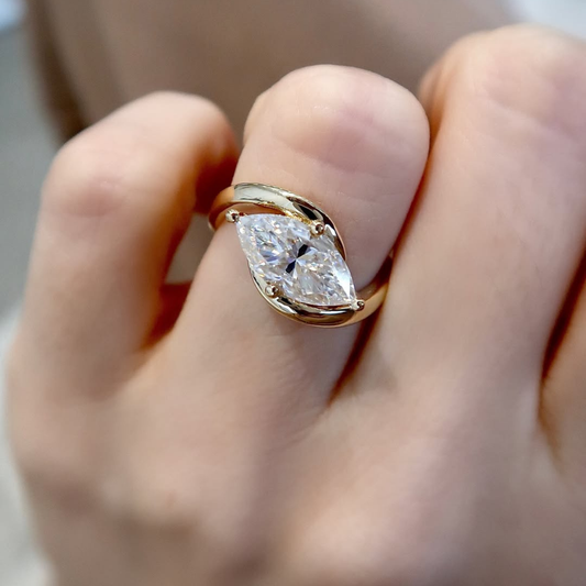 Marquise Cut Bypass Half Bezel Moissanite Diamond Ring
