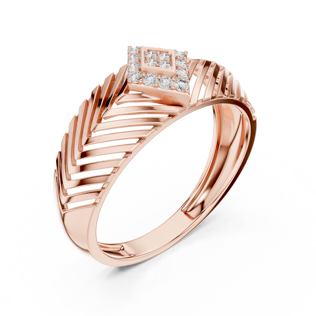 Round Lab Grown Diamond Pavé Chevron Statement Ring - View 5
