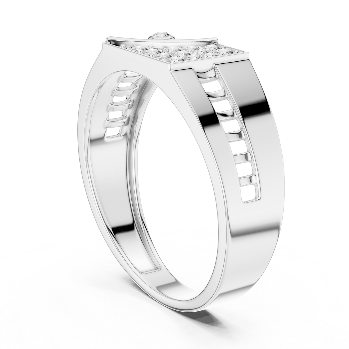 Round Cut Lab Grown Diamond Men's Bezel Accent Trapezoid Pave Statement Band - View 9