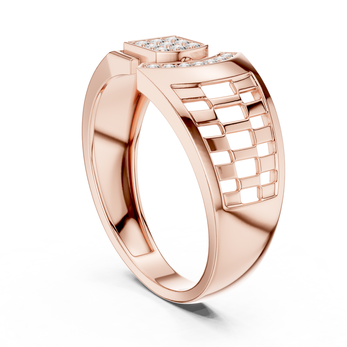 Round Cut Lab Grown Diamond Men's Square Cluster & Curved Arc Ring - View 8