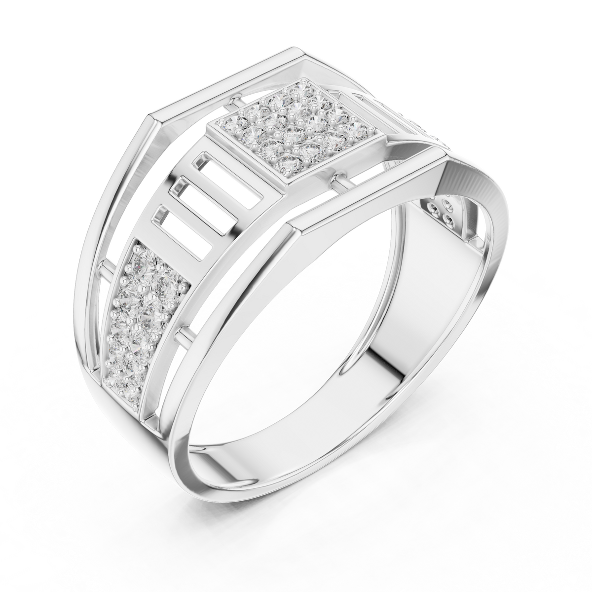Round Cut Lab Grown Diamond Men's Pillar Cage Geometric Gold Statement Band - View 6