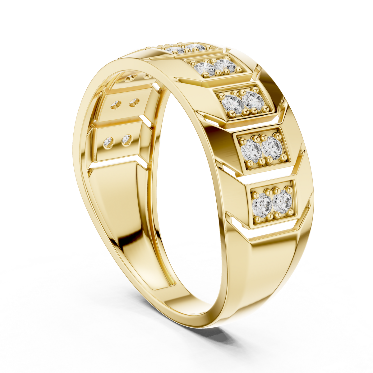 Round Cut Moissanite Diamond Men's Chevron Edge Geometric Statement Ring - View 7