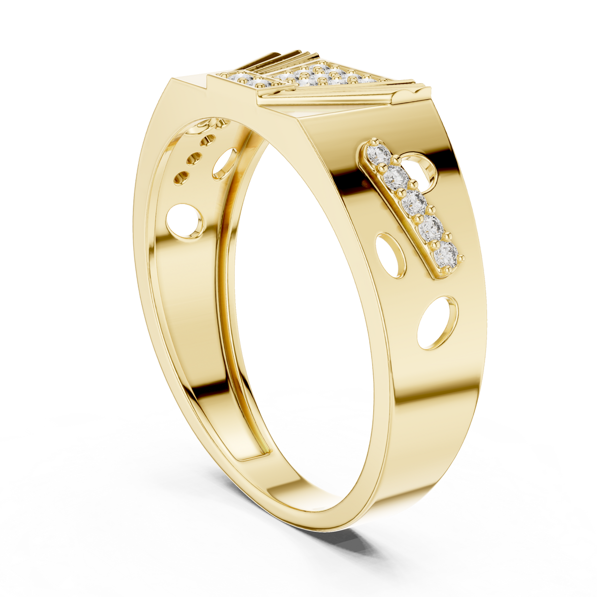 Round Cut Lab Grown Diamond Men's Modern Openwork Orbital Cutout Engagement Ring - View 7
