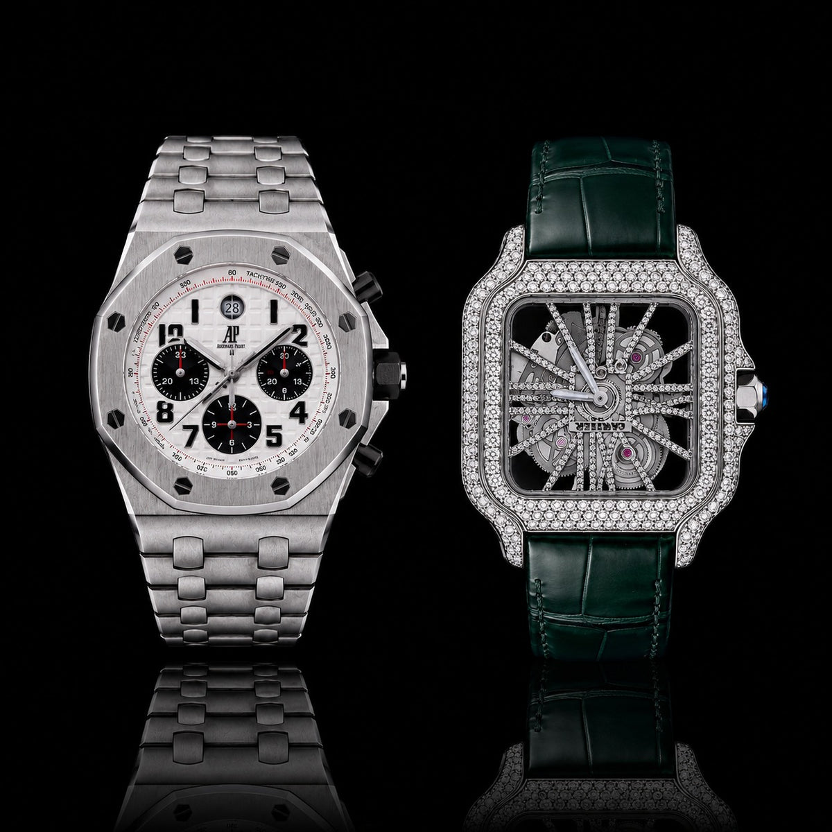 Masterpiece Dual Time Collection Skeleton Moissanite Diamond Artistry And Precision Chronograph Excellence