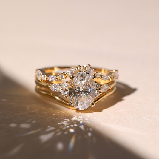Oval Cut Lab Diamond Wedding Ring Bridal Set