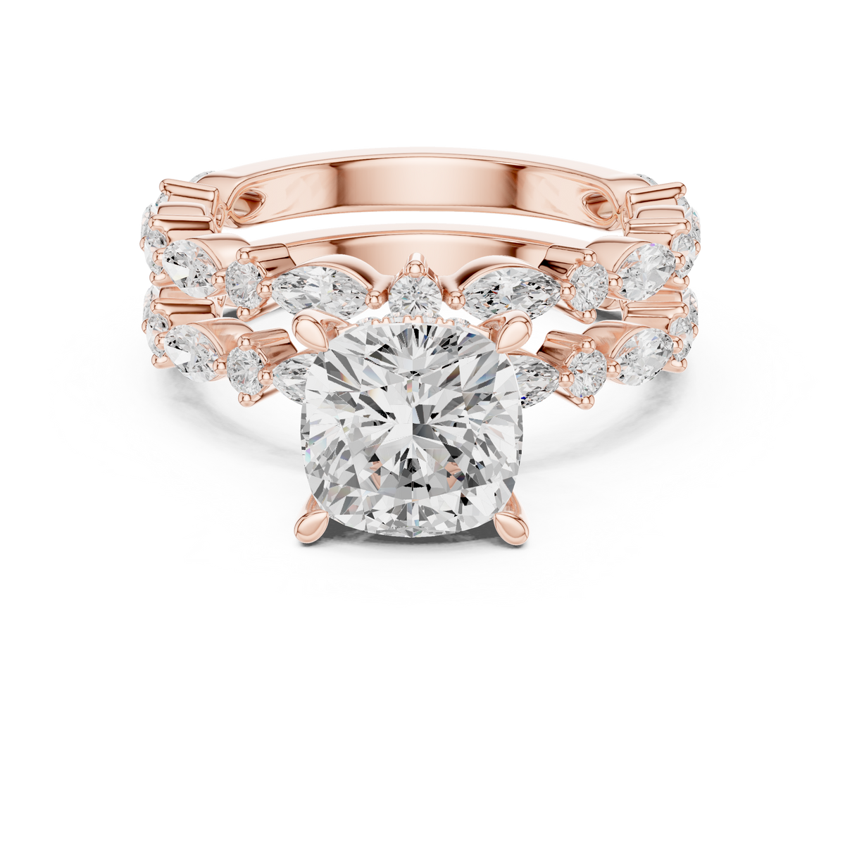 Cushion Cut Lab Diamond Women's Nature Inspired Solitaire Ring Set - View 2