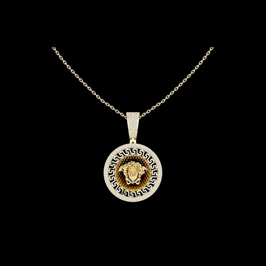 Greek Key Pattern Statement Charm Featuring Round Moissanite Diamond