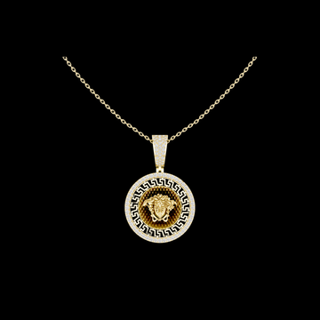 Greek Key Pattern Statement Charm Featuring Round Lab Grown Diamond