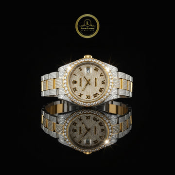 Luxury Fully Iced Gold & Silver Lab Diamond Watch with Classic Roman Dial By Ivevar Luxury