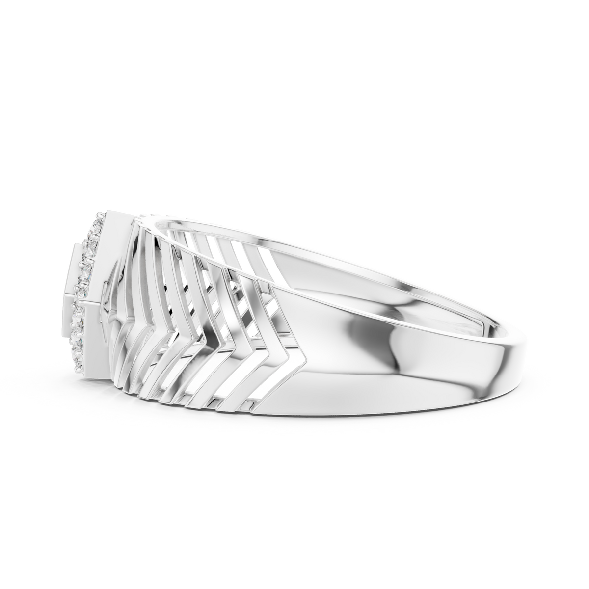 Round Lab Grown Diamond Pavé Chevron Statement Ring - View 12