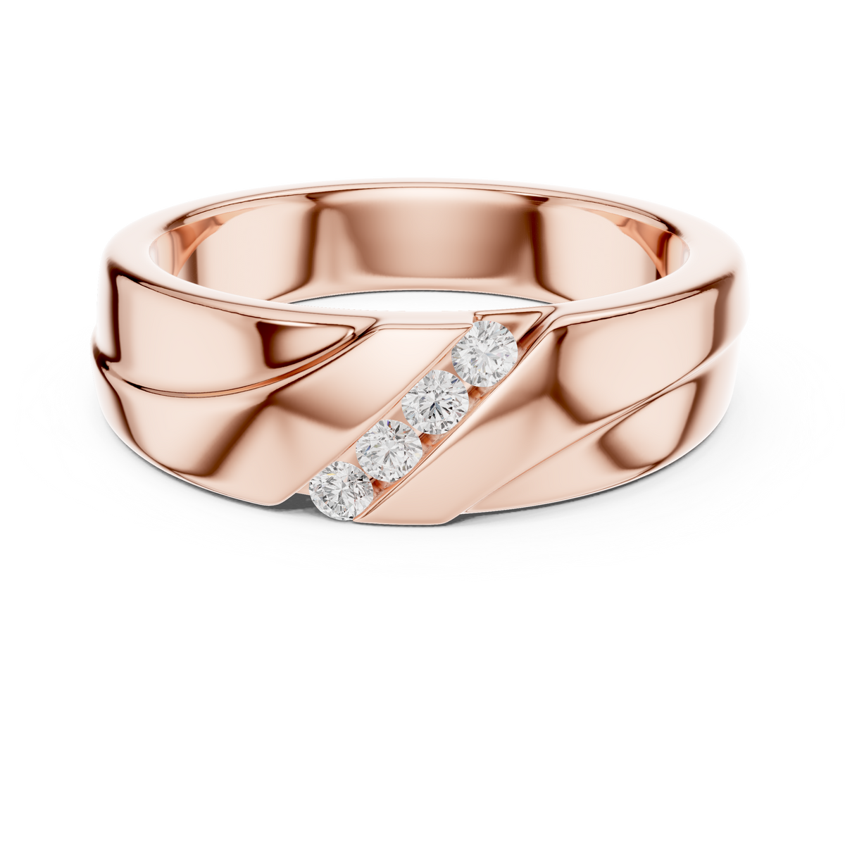 Round Cut Lab Grown Diamond Men's Diagonal 4 Stone Channel Gold Band - View 2