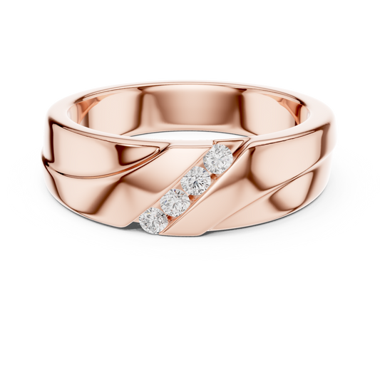 Round Cut Moissanite Diamond Men's Diagonal 4 Stone Channel Gold Band - View 2