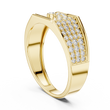 Round Cut Moissanite Diamond Men's Asymmetric Curved Pave Gold Signet Ring - View 7