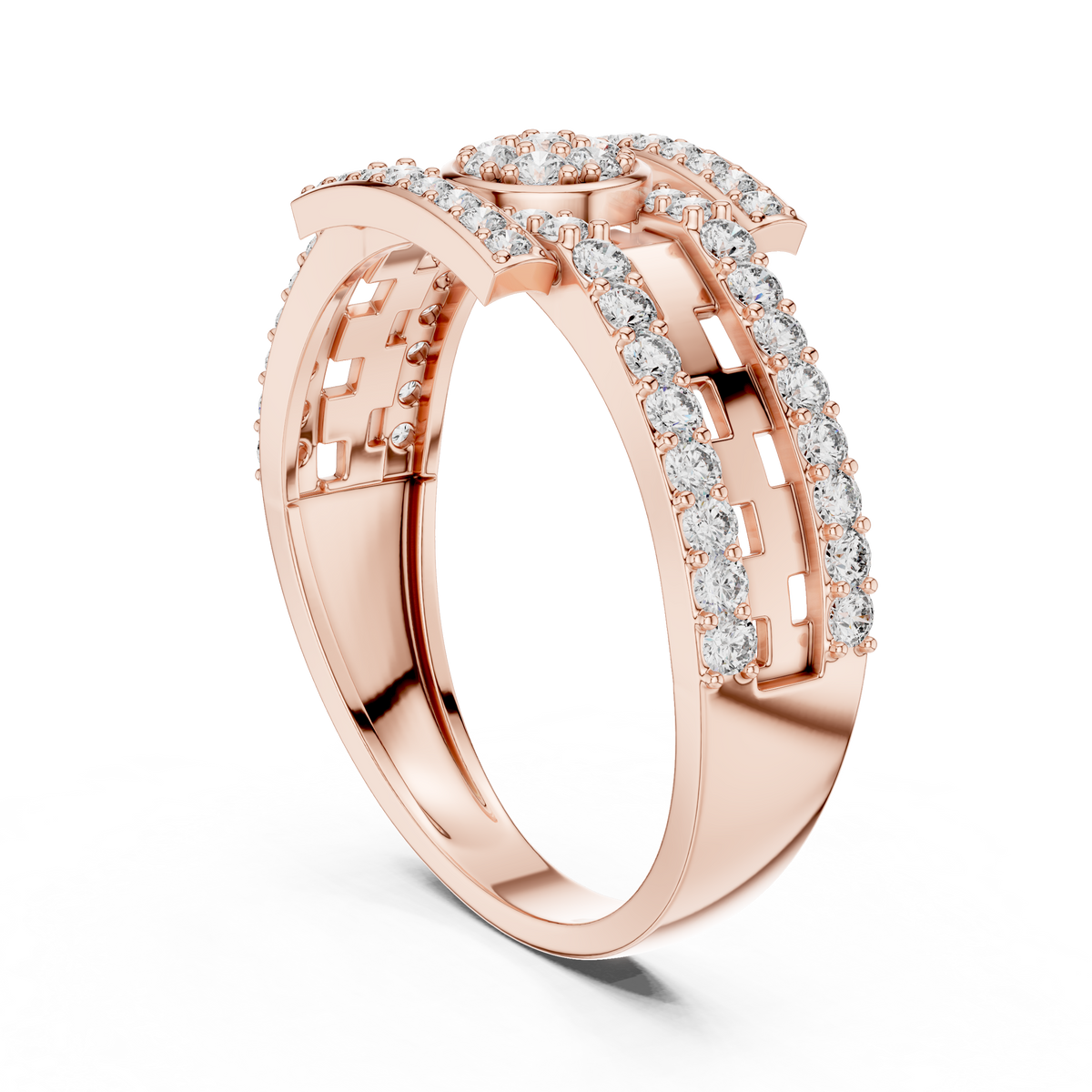 Round Cut Moissanite Diamond Men's Round Medallion Double Pave Border Ring - View 8
