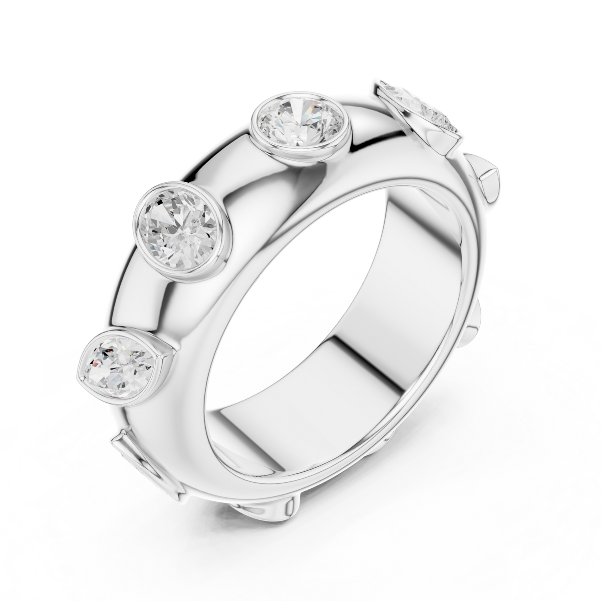 Multi Shape Cut Moissanite Diamond Men's Flush Bezel Cigar Band - View 6
