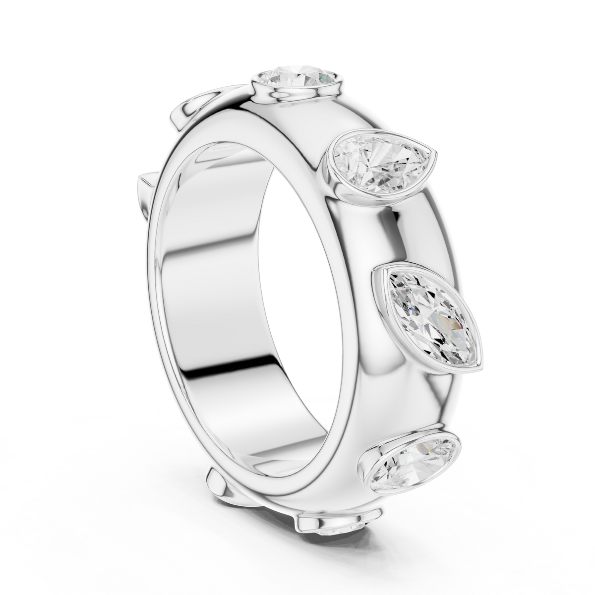 Multi Shape Cut Lab Grown Diamond Men's Flush Bezel Cigar Band - View 9