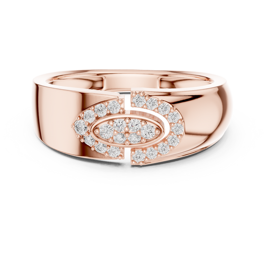 Round Cut Moissanite Diamond Men's Modern Split Link Pave Gold Engagement Ring - View 2