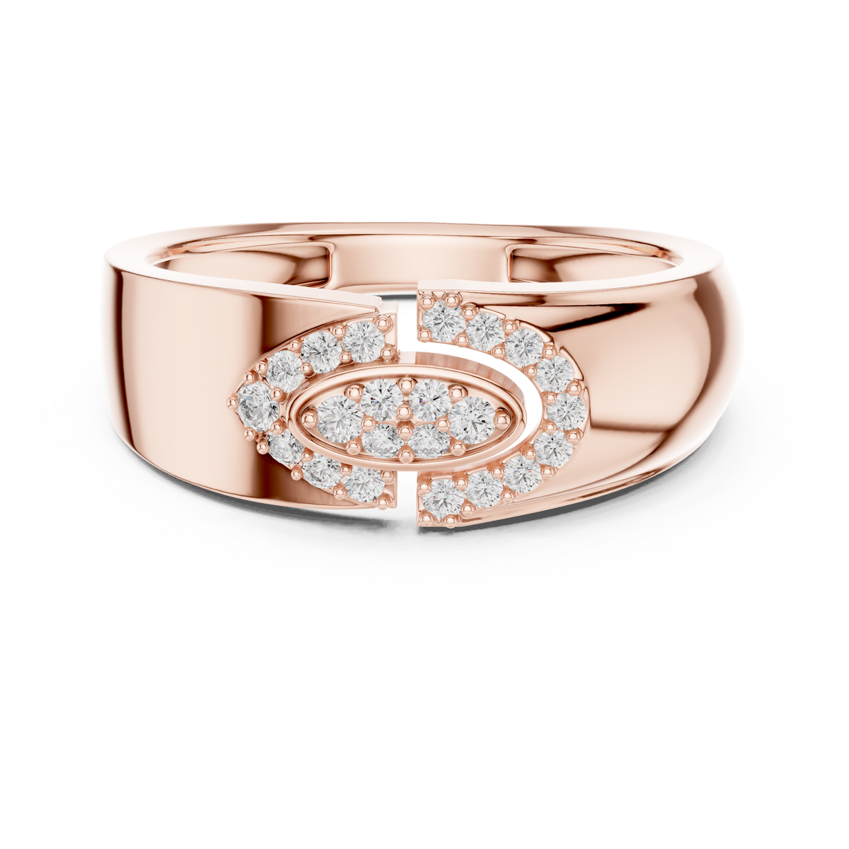 Round Cut Lab Grown Diamond Men's Modern Split Link Pave Gold Engagement Ring - View 2