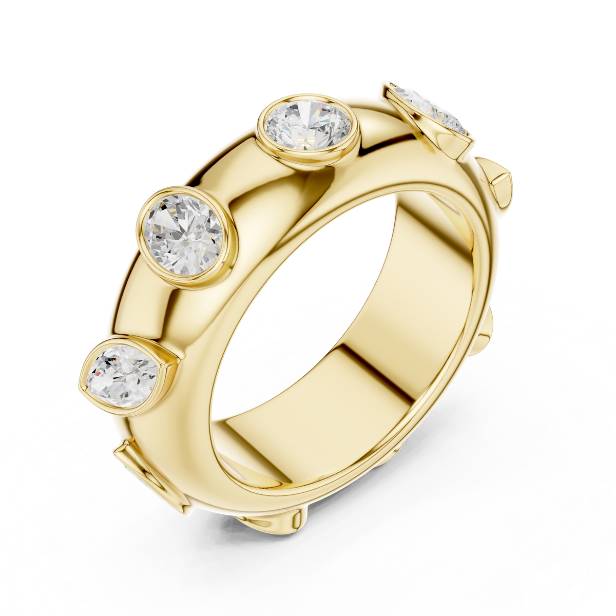 Multi Shape Cut Moissanite Diamond Men's Flush Bezel Cigar Band - View 4