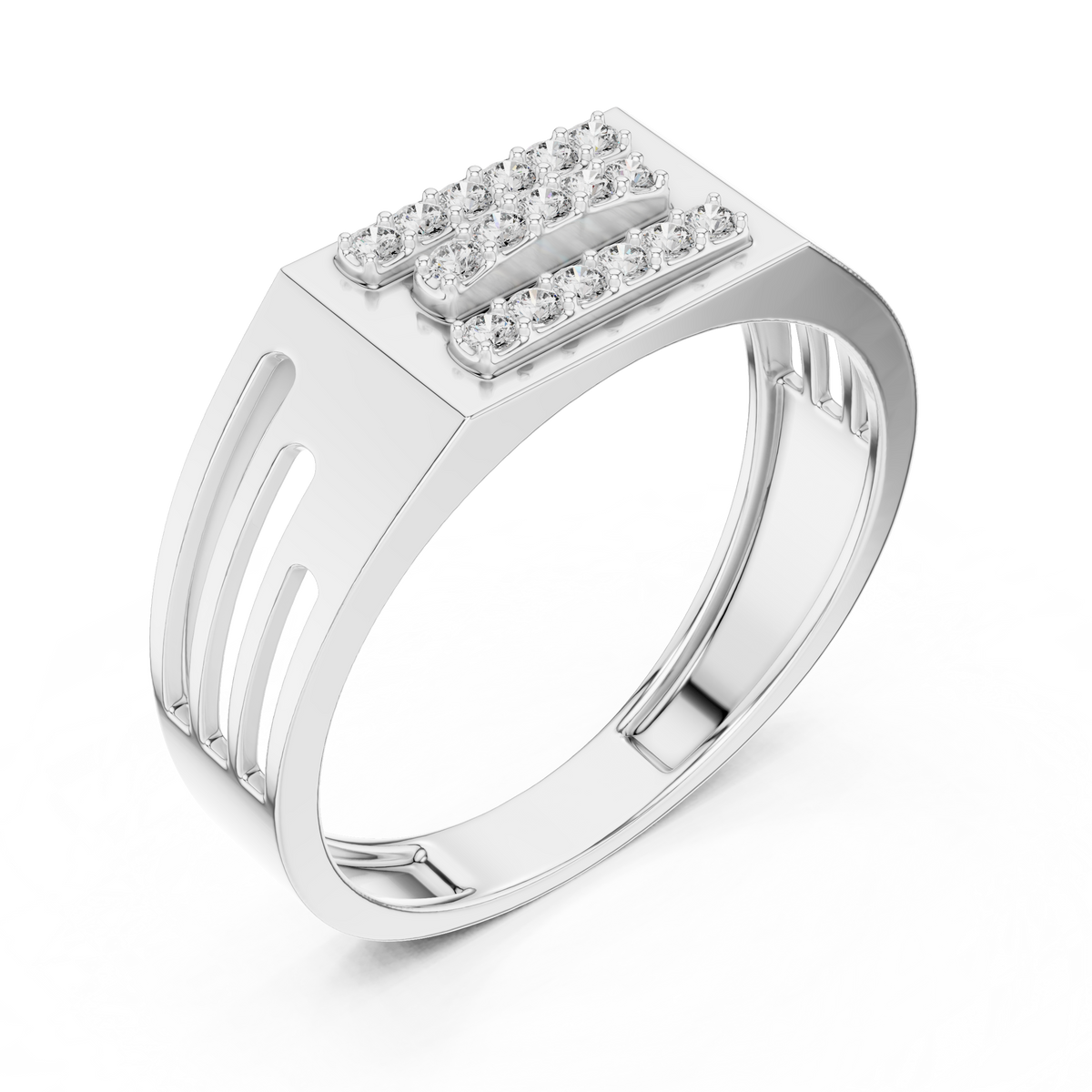 Round Cut Lab Grown Diamond Men's Architectural Side Cutout Statement Band - View 6