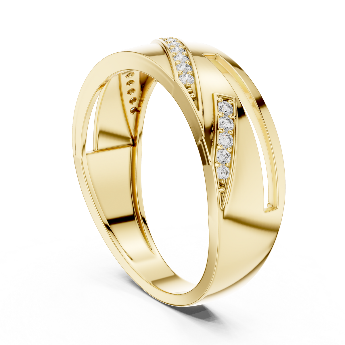 Round Cut Lab Grown Diamond Men's Unique Architectural Bypass Engagement Ring - View 7