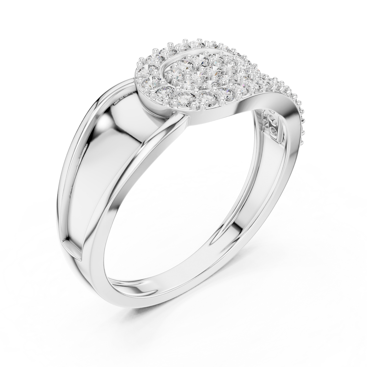 Round Cut Moissanite Diamond Men's Oval Shield Pave Accent Wedding Ring - View 6