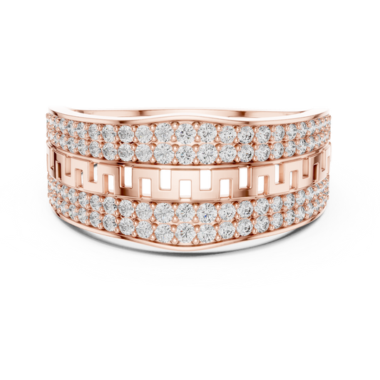 Round Cut Moissanite Diamond Men's Double Pave Border Geometric Ring - View 2