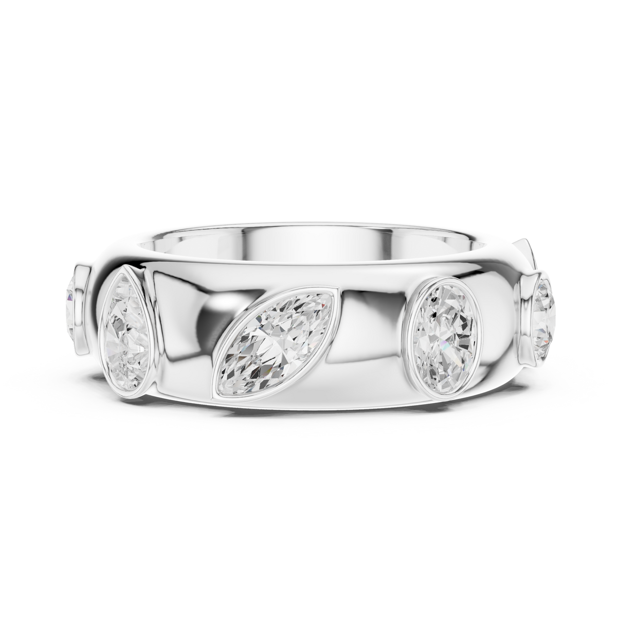Multi Shape Cut Moissanite Diamond Men's Flush Bezel Cigar Band - View 12