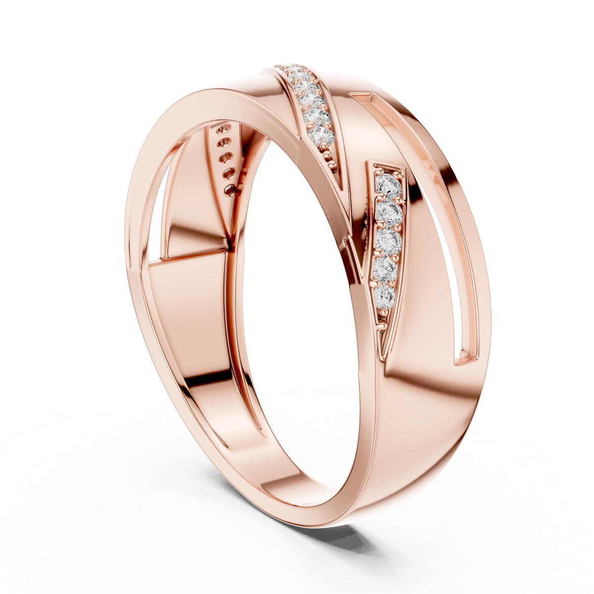 Round Cut Moissanite Diamond Men's Unique Architectural Bypass Engagement Ring - View 8