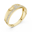 Round Cut Lab Grown Diamond Men's Square Cluster Pave Border Gold Band - View 4
