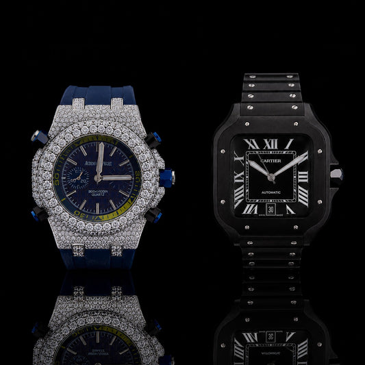 Midnight Diamond Prestige Collection Full Pavé Diamond Chronograph Black Luxury Timepiece Duo