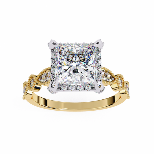 Princess Cut Halo Moissanite Diamond Filigree Ring - View 2