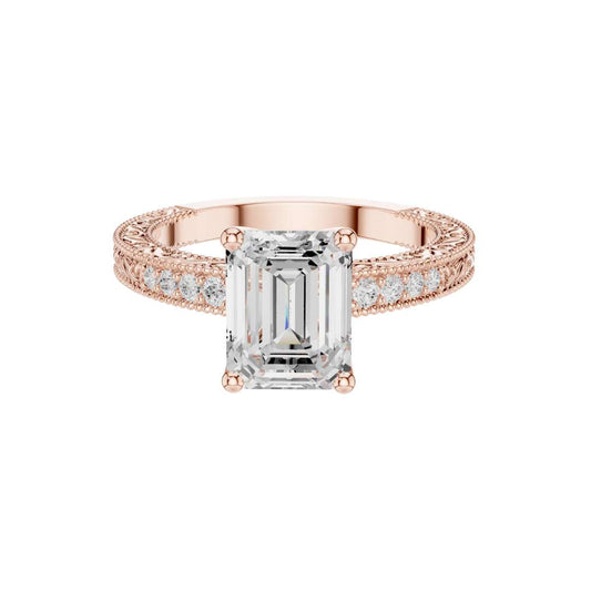 Emerald Cut Lab Diamond Band With Pave Set Art Wedding Ring - View 2
