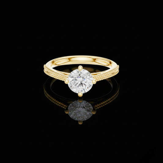 Round Cut Lab Diamond Milgrain Solitaire Engagement Ring
