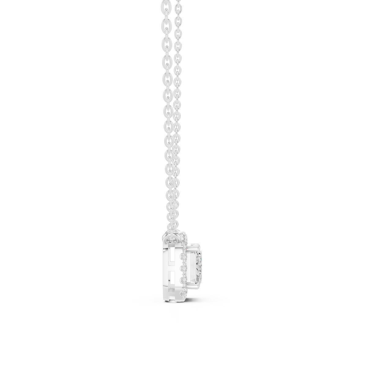 Emerald Cut Halo Pendant with Round Moissanite Diamonds - View 6