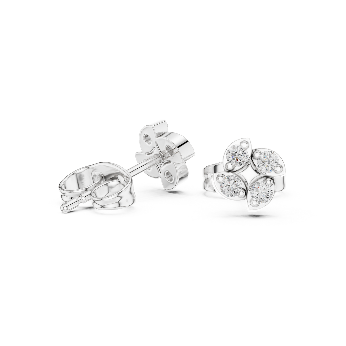 Soft Floral Geometry Petal Curve Round Lab Diamond Stud Earrings - View 6