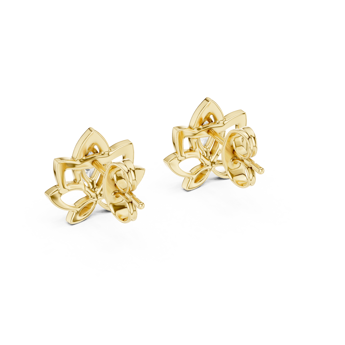 Lotus Flower Marquise Cut Moissanite Diamond Open Petal Stud Earrings - View 10