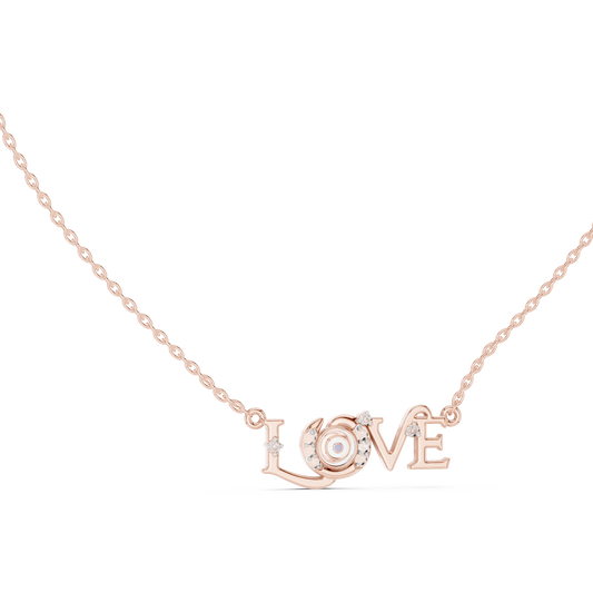 LOVE Alphabet Typography Pendant with Round Moissanite Diamond - View 2