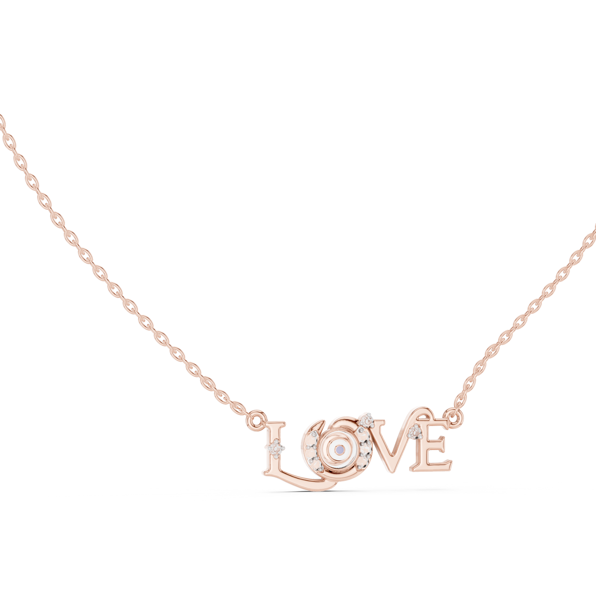 LOVE Alphabet Typography Pendant with Round Lab Grown Diamond - View 2