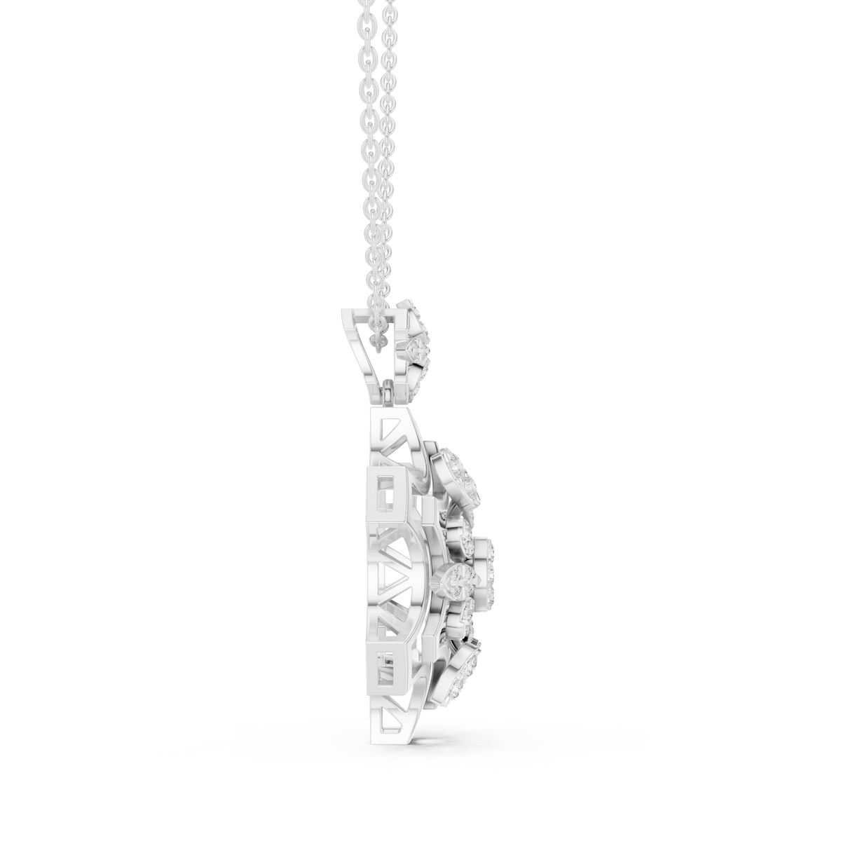 Round Moissanite Diamond Snowflake Floral Pendant Necklace - View 6