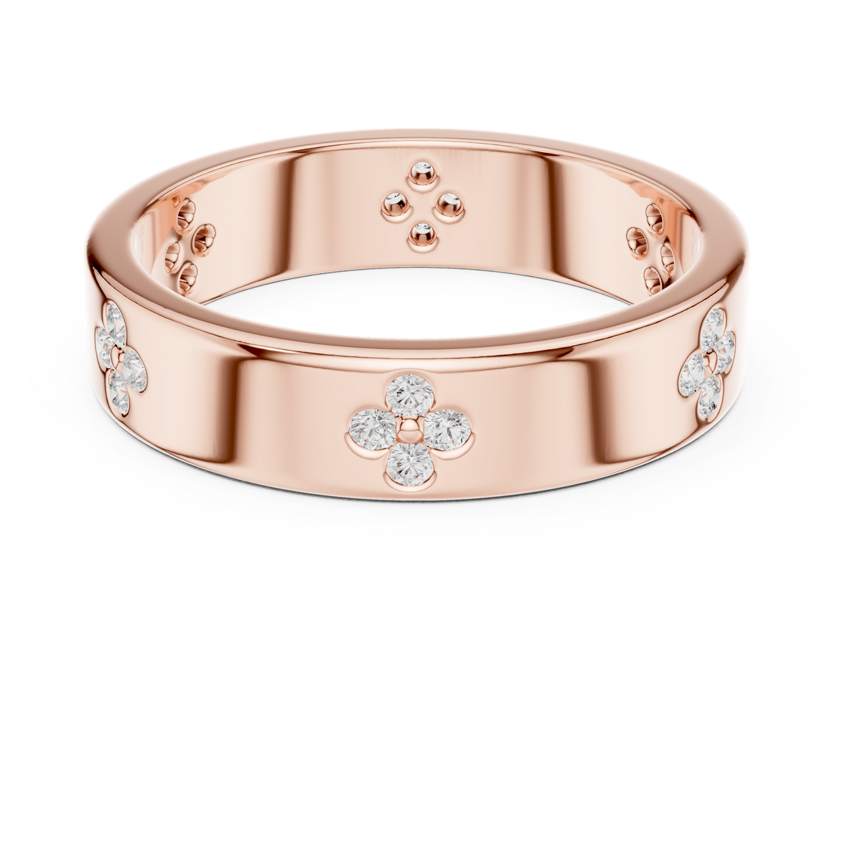Round Cut Lab Grown Diamond Men's Four Leaf Clover Wedding Band - View 2