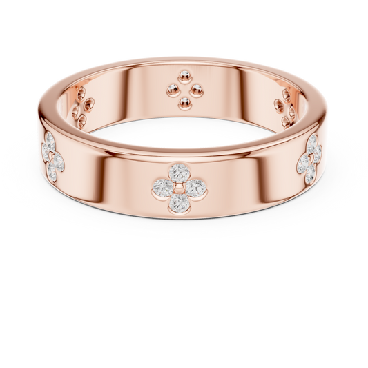 Round Cut Moissanite Diamond Men's Four Leaf Clover Wedding Band - View 2