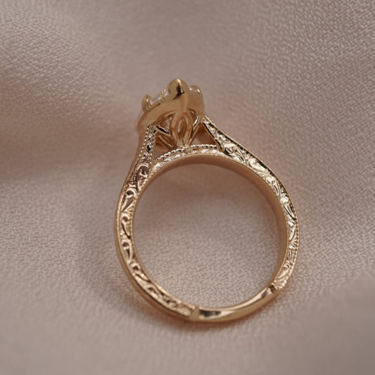 Vintage Marquise Cut Lab Diamond Solitaire Engagement Ring - View 2