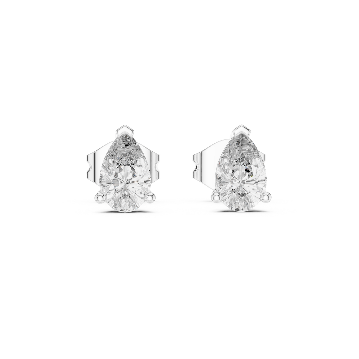 Pear Shaped Lab Diamond Stud Earrings with Classic Three Prong Setting - View 3