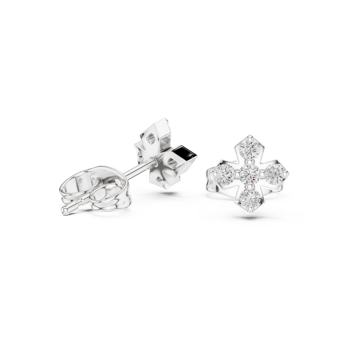 Refined Geometric Cross Round Moissanite Diamond Stud Earrings with Five Stone Cluster - View 9
