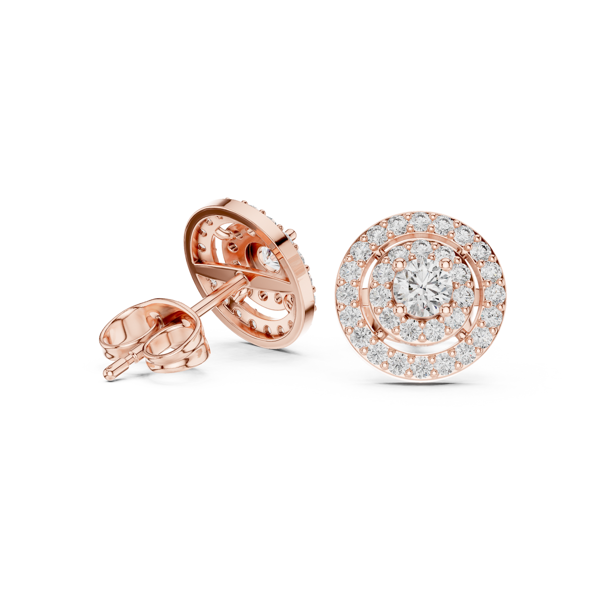 Round Moissanite Diamond Double Halo Cluster Post Earring - View 8