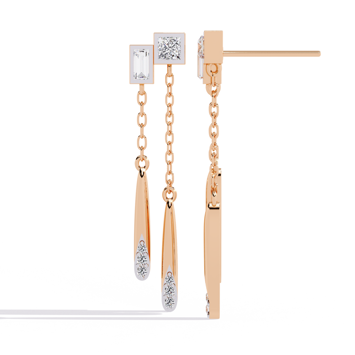 Shiny Cascade Dual Tone Chain Linked Drop Lab Grown Diamond Earrings - View 5